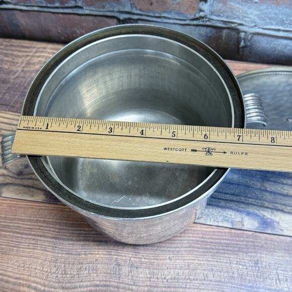 BW Buenilum Hammered Aluminum Ice Bucket 2 Handle Champagne Wine Holder Lid‎ MCM - Picture 8 of 9